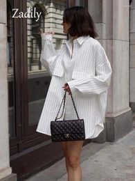 Women's Blouses Zadily 2024 Summer Casual Women Striped Shirt Oversize Button Up X-Long Pocket Tunic Ladies Blouse Loose Clothing