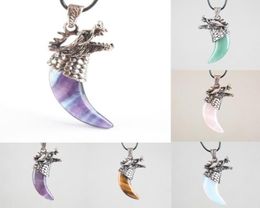 Pendant Necklaces 18 Kinds Material Dragon Tooth Shape Quartz Opal Aventurine Obsidian Fluorite For Men Jewellery 1PCS4168267