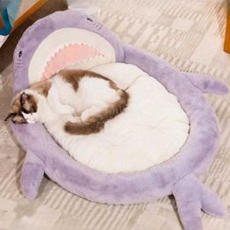 Cat Beds Furniture Cartoon Shark Shape Pet Bed Large Size Cat Bed Dog Bed Kennel Comfortable Pet Sleeping Mat Kitten Puppy Sofa Bed Winter Warm
