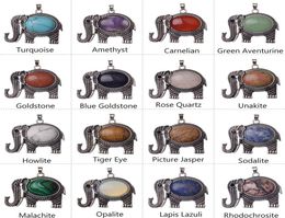 Elephant Gemstone Pendant Silver Plated Cute Elephant Gemstone Necklace Men and Women Simple Necklace 12pcs7962243