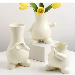 Vases Cream Colour Ceramic Vase Abstract Art Decoration Living Room Study Home Simulation Flower Arrangement