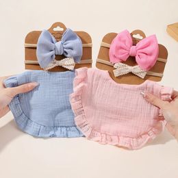 3Pcs Baby Headband Saliva Towel Set Floral Print born Double Side Bibs Boys Girls Bandana Burp Cloths Feeding Smock Stuff 240418