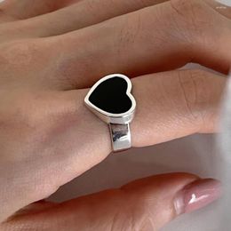 Cluster Rings 925 Sterling Silver For Women Simple Minimalist Black Heart Open Finger Ring Fashion Band Female Bijoux Birthday Gift