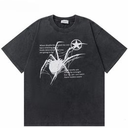 Men TShirt Streetwear Hip Hop Oversized Y2k Washed Black Spider Graphic Harajuku Gothic Vintage Cotton Tops Tees Loose Clothes 240426