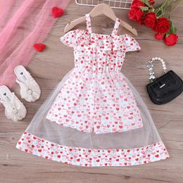 Girl's Dresses 2-7 Years Little Girls Summer Unique Heart Printing Casual Daily Wear Beach Dress