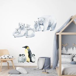 Stickers Watercolour Animals Wall Decal Sticker Polar Bears & Penguins Animal Stickers Wall for Baby Girl Room Decals Kids Room