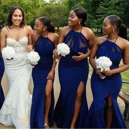 Bridesmaid Dresses Plus Royal Blue Size Mermaid Sexy Halter Side Slit Floor Length Custom Made Maid Of Honor Gown Country Wedding Party Formal Wear Vestido