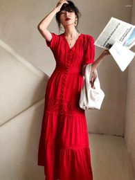 Party Dresses Gypsylady Vintage Boho Women Maxi Dress Summer Holiday Red Sexy White Lace Cotton Tunic Long Beach Tiered Ladies Vestidos