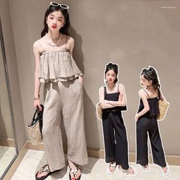 Clothing Sets Korean Girl's Suit Summer Straps Sling Top Wide Leg Pants Two-pieces Suits Fashion Children's Princess Girls