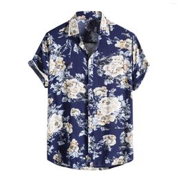 Men's Casual Shirts Hawaiian Flower Shirt Short Sleeve Summer Cardigan Blouses For Men Thin Tops Button Up Beach Ropa Hombre