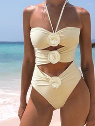 Women's Swimwear BIKINX Bride Women 2024 Flower One Piece Swimsuit Bikini Push Up Halter High Waist Bathing Suit Ladies