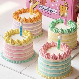 3PCS Candles Colored Stripe Flame Happy Birthday Candle Childrens First Year Party Cake Decoration Netizens Retro Cake Colored Candle