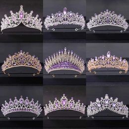 Headbands Baroque gold silver purple crystal bridal headwear womens rhinestone accents diamond wedding hair accessories Q240506