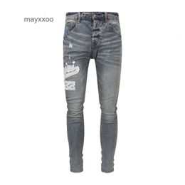 2024 Amiirii Purple Side Jeans Mens Demin Fashion Jean 2024 Thigh Leather Fit Letter Fashion Trendy SZQU