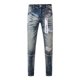 PURPLE jeans High Street style fashion designer men's blue wash ripped jeans paint ink graffiti stretch Slim pants patch beggar pants