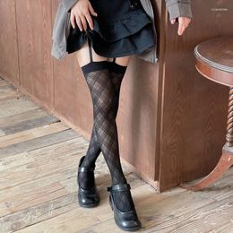 Women Socks Diamond Rhombus Patterned Tights Garter Belt Suspender Pantyhose Stockings