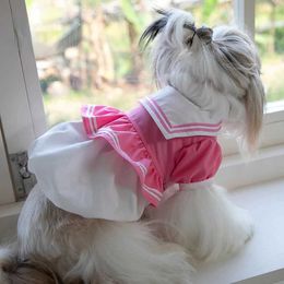Dog Apparel JK Navy Collar Skirt Pet Clothes Cat Costume Teddy Bichon Pumpkin Group Tutu Summer H240506
