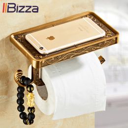 Towels Antique Vintage Bronze Carving Bathroom With Phone Shelf Towel Roll Tissue Aluminum Rack Toilet Paper Holder Creative Wall Boxes