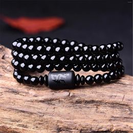 Strand Trendy 108 Beads 6mm Natural Black Agate Beaded Bracelet 4 Layers Stone Phoenix Bracelets Wrapped Meditation