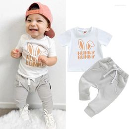 Clothing Sets FOCUSNORM 2pcs Infant Baby Boys Easter Clothes 0-3Y Print Short Sleeve T Shirts Tops Solid Colour Elastic Waist Pants