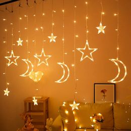 Star Moon Led Curtain Garland String Light EID Mubarak Ramadan Decorations for Home Islam Muslim Event Party Supplies Decor 240506