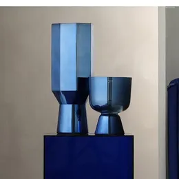 Vases Countertop Vase Electroplated Glass Blue Light Luxury High-end Living Room Dried Flower Arrangement Home Decoration