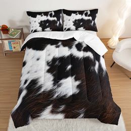 Duvet Cover 3pcs Modern Fashion Set (1*Comforter + 2*Pillowcase, Without Core), Farmhouse Cow Pattern Animal Fur Print Bedding Set, Soft Comfortable And Skin-friendly