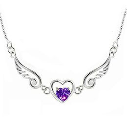 Popular Sterling Sier Wings Heart Shape Necklace For Women Fine Jewellery Wedding Party Birthday Gift