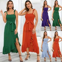 Basic Casual Dresses Sexy Slim Cable Wrapped Chest Strap Slit Irregular Dress Summer Women's Large Plus Size Dress