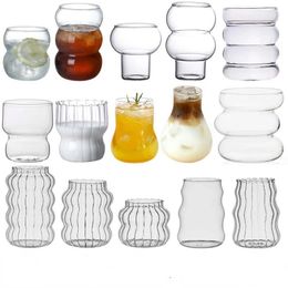 Tumblers Transparent heat-resistant glass coffee cups lattes breakfast milk cocktail glasses beer H240506
