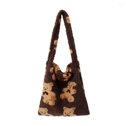 Totes Cute Bear Print Top-handle Bag Female Autumn Fashion Plush Tote Shoulder Handbag