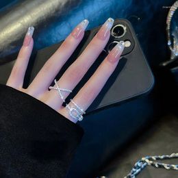 Cluster Rings 2Pc Fashion Exquisite Simple Cross Inlaid Zircon Copper Silver Colour Ring Set Woman Party Daily Gift Jewellery