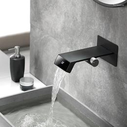 Bathroom Sink Faucets Luxury Wall Mounted Faucet Modern Design LED Temperature Display Cold Water Washbasin 1 Hole Handle