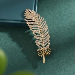Stud Earrings Brooch Luxury And Exquisite Gold Color Feather Suit Coat Fashionable Elegant Women Holiday Party Gift Accessories