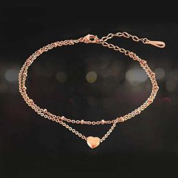 Anklets Fashion Double Love Heart Beach Anklet Steel Heart Anklets Bracelet For Women Barefoot Sandals Foot Jewelry Gift