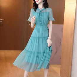 Party Dresses 2024 Women's Dress Summer Short Sleeve Chiffon Female Long Waist Casual Women Clothes Ladies Vestidos