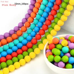 Blocks 100pcs 15mm Silicone Beads Baby Teething Beads Baby Teether Food Grade Chewable DIY Pacifier Chain Accessories Newborn Toys