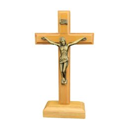 Decor Table Wooden Catholic Jesus with Stand Religious Christian Crucifix Church Decoration Home Shelf Ornaments R7UB