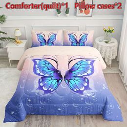 Duvet Cover for Boys Girls,Purple Butterfly Duvet 3Pcs in Bedding Sets with 1 Comforter and 2 Pillowcases All Season