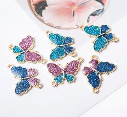 50pcs Bright Powder Butterfly Alloy Connect Pendant Oil Dripping Charm for Wish Bracelet Necklace Making2759098