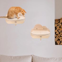 Scratchers 2 Pcs Cat Wall Steps Mounted Shelves Climbing Furniture Climber Hammock Wood Wooden