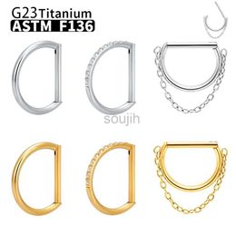 Body Arts Piercing Nose Ring G23 Titanium D Shape Segment Ring Clicke Jewelry CZ Nose Earring Lip for women Half Ring Cartilage d240503