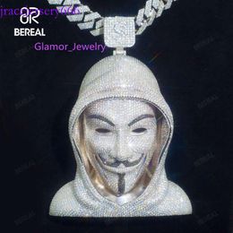 Custom Vvs Moissanite 3d v Vendetta Cartoon Figure Face Iced Out Hip Hop Style Diamond Sier Pendant for MenMan mask lion head