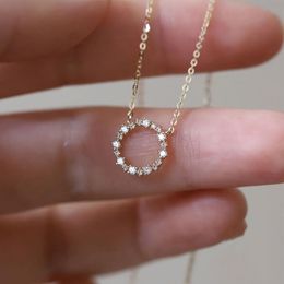 S925 Silver Simple Full Diamond Circle Necklace Clavicle Chain Creative Retro Jewellery