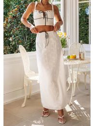 Casual Dresses Women Maxi Long Skirt Outfits Y2k Sleeveless Cami Crop Top High Waist Flowy Midi Set Summer 2 Pieces