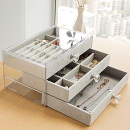 Multi layer gray drawer style jewelry and cosmetics storage box, earrings, lipstick, watch sorting box, acrylic display rack