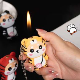 Little 3D Tiger Doll Lighter Cute Animal Open Flame Gas Unfilled Lighter For Girl Gift