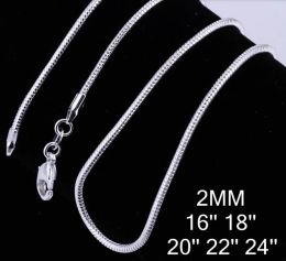 2mm Thick snake chains 50pcs/lot Mixed 16'' 18'' 20'' 22'' 24'' Short Long chains width c010 925 sterling silver For Pendants charms Gift LL