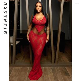 Work Dresses Two Piece Set Women Lace See Through Outfits Sexy Halter Backless Up Corset Top High Waist Slim Maxi Skirts 2024 Summer