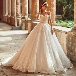 2024 New Wedding Dress Off the Shoulder Lace Appliques A-Line Court Train Princess Bridal Formal Gown Custom Made Vestios De Novias